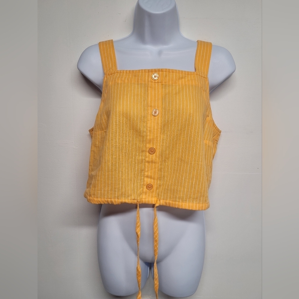 A New Day Cropped Top Yellow White Pinstripe M New With Tag
